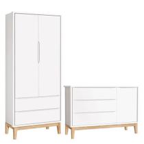Cômoda Com Porta E Guarda Roupa Infantil 2 Portas New Classic Branco Com Pés Madeira Natural Reller Cômoda Com Porta E Guarda Roupa Infantil 2 Portas New Classic Branco Com Pés Madeira Natural Reller