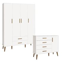 Cômoda com Porta e Guarda Roupa Infantil 4 Portas Isis Branco Acetinado - Reller