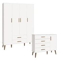 Cômoda com Porta e Guarda Roupa Infantil 4 Portas Isis Branco Acetinado - Reller