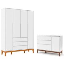 Cômoda com Porta e Guarda Roupa Infantil Nature Clean 4 Portas Branco Soft Eco Wood - Matic