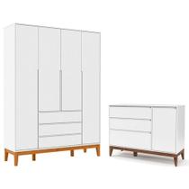 Cômoda Com Porta E Guarda Roupa Infantil Nature Clean 4 Portas Branco Soft Eco Wood - Matic Cômoda Com Porta E Guarda Roupa Infantil Nature Clean 4 Portas Branco Soft Eco Wood - Matic