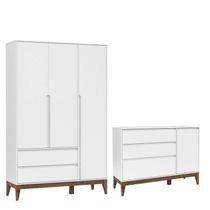 Cômoda com Porta e Guarda Roupa Nature Clean 3 Portas Branco Acetinado Eco Wood - Matic