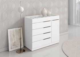 Cômoda com Porta Jóias Mostrador de Vidro Sevilha 1 Porta 5 Gavetas Branco - Aramoveis Cômoda com Porta Jóias Mostrador de Vidro Sevilha 1 Porta 5 Gavetas Branco - Aramoveis