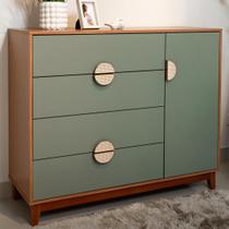 Cômoda com Sapateira 4 Gavetas e 1 Porta MDF Marrom/Cinamomo/Sálvia
