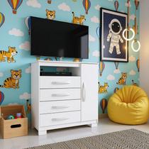 Cômoda com Sapateira Infantil TV Quarto 4 Gavetas 1 Porta