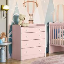 Comoda com trocador para quarto infantil doce sonho - rosa acetinado