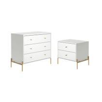 Cômoda de 3 Gavetas e Mesa Cabeceira Jasper Branco Gloss Cômoda de 3 Gavetas e Mesa Cabeceira Jasper Branco Gloss
