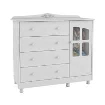 Cômoda de Bebê 1 Porta com Janela e 4 Gavetas Elô New Móveis Peroba Branco Brilho Cômoda de Bebê 1 Porta com Janela e 4 Gavetas Elô New Móveis Peroba Branco Brilho