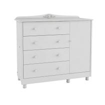 Cômoda de Bebê 1 Porta e 4 Gavetas Elô New Móveis Peroba Branco Brilho Cômoda de Bebê 1 Porta e 4 Gavetas Elô New Móveis Peroba Branco Brilho