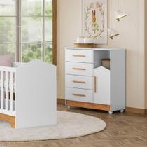 Cômoda de Bebê 100% MDF 1 porta 4 Gavetas Duda Branco/Amadeirado