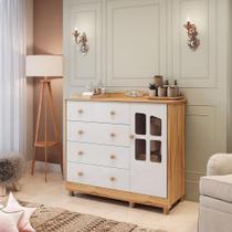 Cômoda de Bebê 120,30cm 1 Porta com Janela 4 Gavetas 100% MDF Maya Clássico Espresso Móveis Branco Brilho/Amêndoa