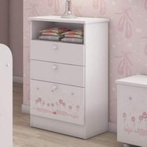 Cômoda de Bebê 2 Gavetas 1 Porta Kids Móveis Serpil Branco/Rosa