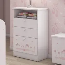 Cômoda de Bebê 2 Gavetas 1 Porta Kids Móveis Serpil Branco/Rosa Cômoda de Bebê 2 Gavetas 1 Porta Kids Móveis Serpil Branco/Rosa