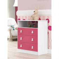 Cômoda de Bebê 3 Gavetas 1 Nicho Arco-Íris Rosa/Branco