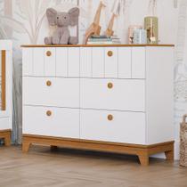 Cômoda de Bebê Biscoito 6 Gavetas 100% Mdf Branco Acetinado/Nature - Permóbili Cômoda de Bebê Biscoito 6 Gavetas 100% Mdf Branco Acetinado/Nature - Permóbili