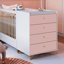 Cômoda de bebê branca rosa de 4 gavetas - Mia Shop JM