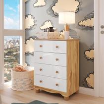 Cômoda de Bebê com 4 Gavetas 100% MDF Mimo Branco Brilho/Amêndoa Cômoda de Bebê com 4 Gavetas 100% MDF Mimo Branco Brilho/Amêndoa