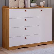 Cômoda de Bebê Encanto 1 Porta 4 Gavetas 100% Mdf Nature/Branco - Permóbili Cômoda de Bebê Encanto 1 Porta 4 Gavetas 100% Mdf Nature/Branco - Permóbili
