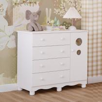 Cômoda de Bebê Infantil 1 Porta com Janela 4 Gavetas 100 MDF junior Cor Branca peroba Infatil