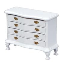 Cômoda de casa de bonecas em miniatura, baú de madeira branca em escala 1:12