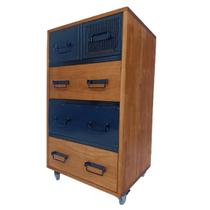 Cômoda de Madeira e Ferro - Modelo Industrial - Com 5 Gavetas e 4 Rodízios