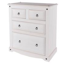 Cômoda de Madeira Maciça com 4 Gavetas Branco Lavado