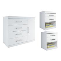 Cômoda de Quarto 3 Peças (1 Cômoda + 2 Mesas Cabeceira) QS82 Branco - Santos Andirá