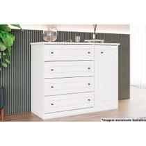 Cômoda de Quarto Americana c/ 1 Porta e 4 Gavetas Branco - Henn