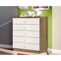 Cômoda de Quarto Bala Menta c/ 5 Gavetas Rústico/Branco - Henn