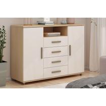 Cômoda de Quarto Berlim c/ 2 Portas 1 Nicho e 4 Gavetas Freijo/White Laca - Genialflex Cômoda de Quarto Berlim c/ 2 Portas 1 Nicho e 4 Gavetas Freijo/White Laca - Genialflex