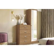 Cômoda de Quarto Estilo c/ 1 Porta c/ Espelho e 4 Gavetas Jatobá - Santos Andirá