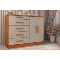 Cômoda de Quarto Istambul c/ 2 Portas e 5 Gavetas Cinamomo/Off White - Tcil Móveis