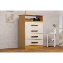 Cômoda de Quarto Jéssica c/ 1 Nicho e 4 Gavetas Nature/Off White - ACP