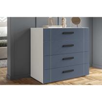 Cômoda de Quarto Lisboa c/ 4 Gavetas Branco/Azul - Politorno