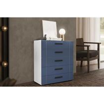 Cômoda de Quarto Lisboa c/ 5 Gavetas Branco/Azul - Politorno