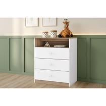 Cômoda de Quarto Magia c/ 3 Gavetas Branco/Jequitiba - Henn Cômoda de Quarto Magia c/ 3 Gavetas Branco/Jequitiba - Henn