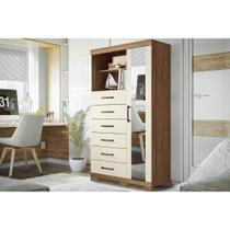 Cômoda de Quarto Marabá 1.6 c/ 1 Porta 2 Nichos e 6 Gavetas c/ Espelho e Pés jatoba/Areia - Santos Andirá