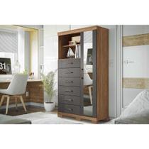 Cômoda de Quarto Marabá 1.6 c/ 1 Porta 2 Nichos e 6 Gavetas c/ Espelho e Pés Jatoba/Grafitte - Santos Andirá