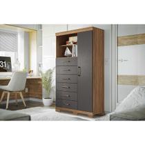 Cômoda de Quarto Marabá 1.6 c/ 1 Porta 2 Nichos e 6 Gavetas c/ Pés Jatoba/Grafitte - Santos Andirá