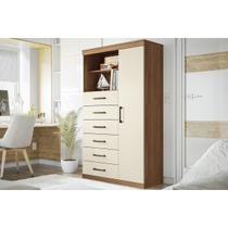 Cômoda de Quarto Marabá 1.6 c/ 1 Porta 2 Nichos e 6 Gavetas jatoba/Areia - Santos Andirá