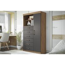 Cômoda de Quarto Marabá 1.6 c/ 1 Porta 2 Nichos e 6 Gavetas Jatoba/Grafitte - Santos Andirá