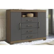 Cômoda de Quarto Master c/ 2 Portas 1 Nicho e 4 Gavetas c/ Pés Jatoba/Grafitte - Santos Andirá Cômoda de Quarto Master c/ 2 Portas 1 Nicho e 4 Gavetas c/ Pés Jatoba/Grafitte - Santos Andirá