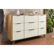 Cômoda de Quarto Olimpia 9 Gavetas c/ Pés Amêndoa/Off White - Europa Cômoda de Quarto Olimpia 9 Gavetas c/ Pés Amêndoa/Off White - Europa