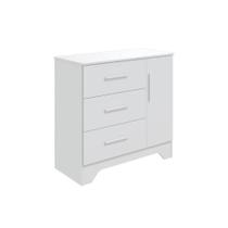 Cômoda de Quarto Popy Retrô c/ 1 Porta Lisa 3 Gavetas Branco Brilho - Peroba