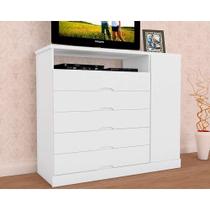 Cômoda de Quarto Portugal c/ 1 Porta 1 Nicho e 5 Gavetas Branco - Europa Cômoda de Quarto Portugal c/ 1 Porta 1 Nicho e 5 Gavetas Branco - Europa