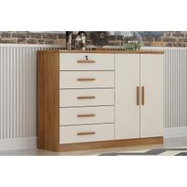 Cômoda de Quarto Space c/ 2 Portas e 5 Gavetas Cumaru/Fendi - Novo Horizonte