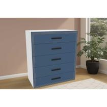 Cômoda de Quarto Valência c/ 5 Gavetas Branco/Azul - Politorno Cômoda de Quarto Valência c/ 5 Gavetas Branco/Azul - Politorno