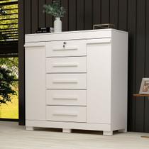 Cômoda Diana 2 Portas 5 Gavetas 100% Mdf Branco - Acp Móveis Cômoda Diana 2 Portas 5 Gavetas 100% Mdf Branco - Acp Móveis
