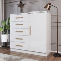Cômoda Divini 1 Porta 5 Gavetas Branco - Panorama Móveis Cômoda Divini 1 Porta 5 Gavetas Branco - Panorama Móveis
