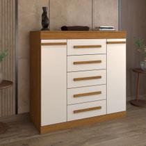Cômoda Divino 2 Portas 5 Gavetas 100% Mdf Cinamomo/Off White - Panorama Móveis